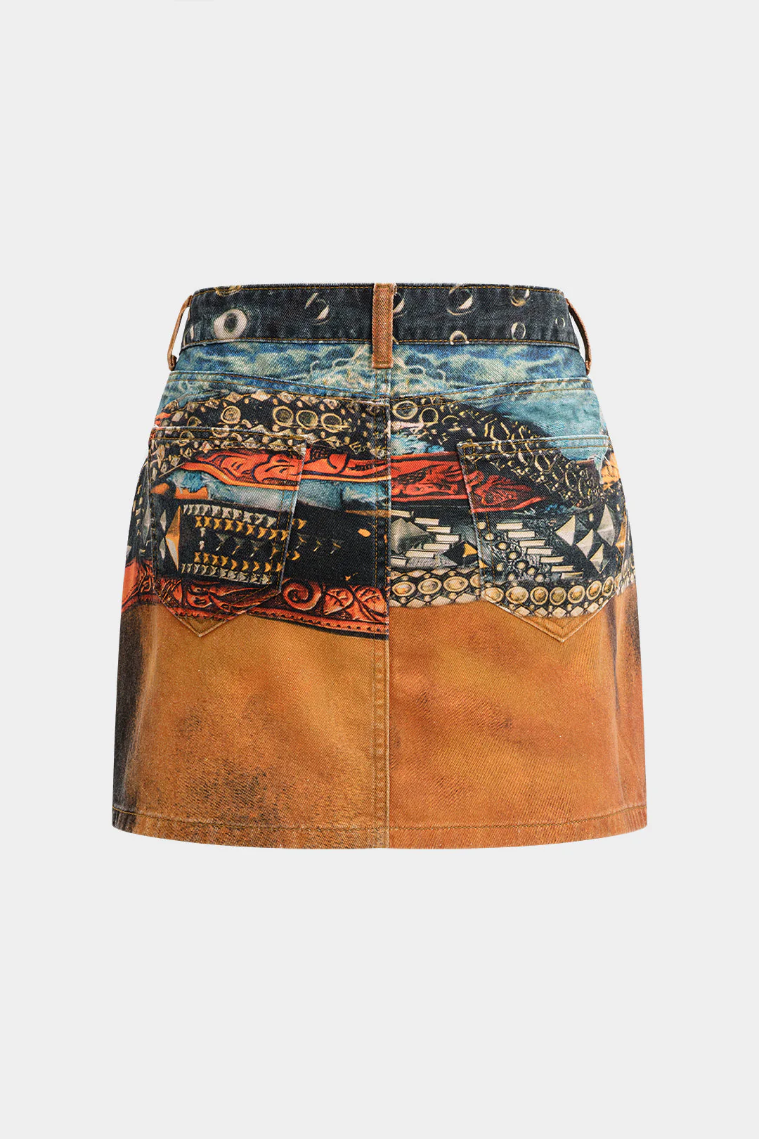 Retro Print Denim Skirt