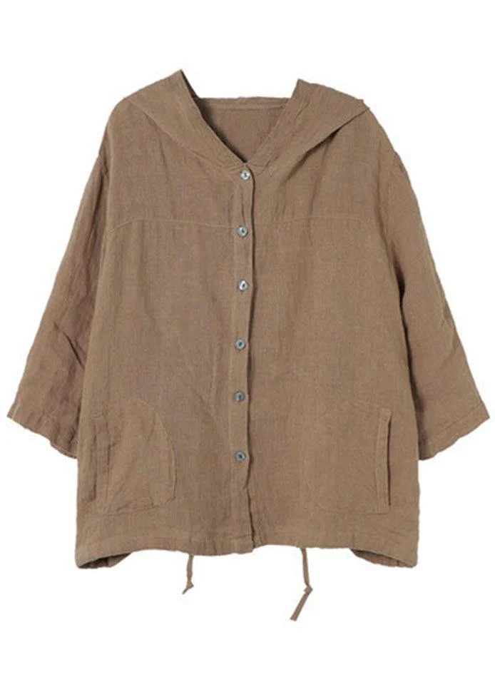 French Chocolate cotton blend hooded Summer Patchwork Shirt Tops