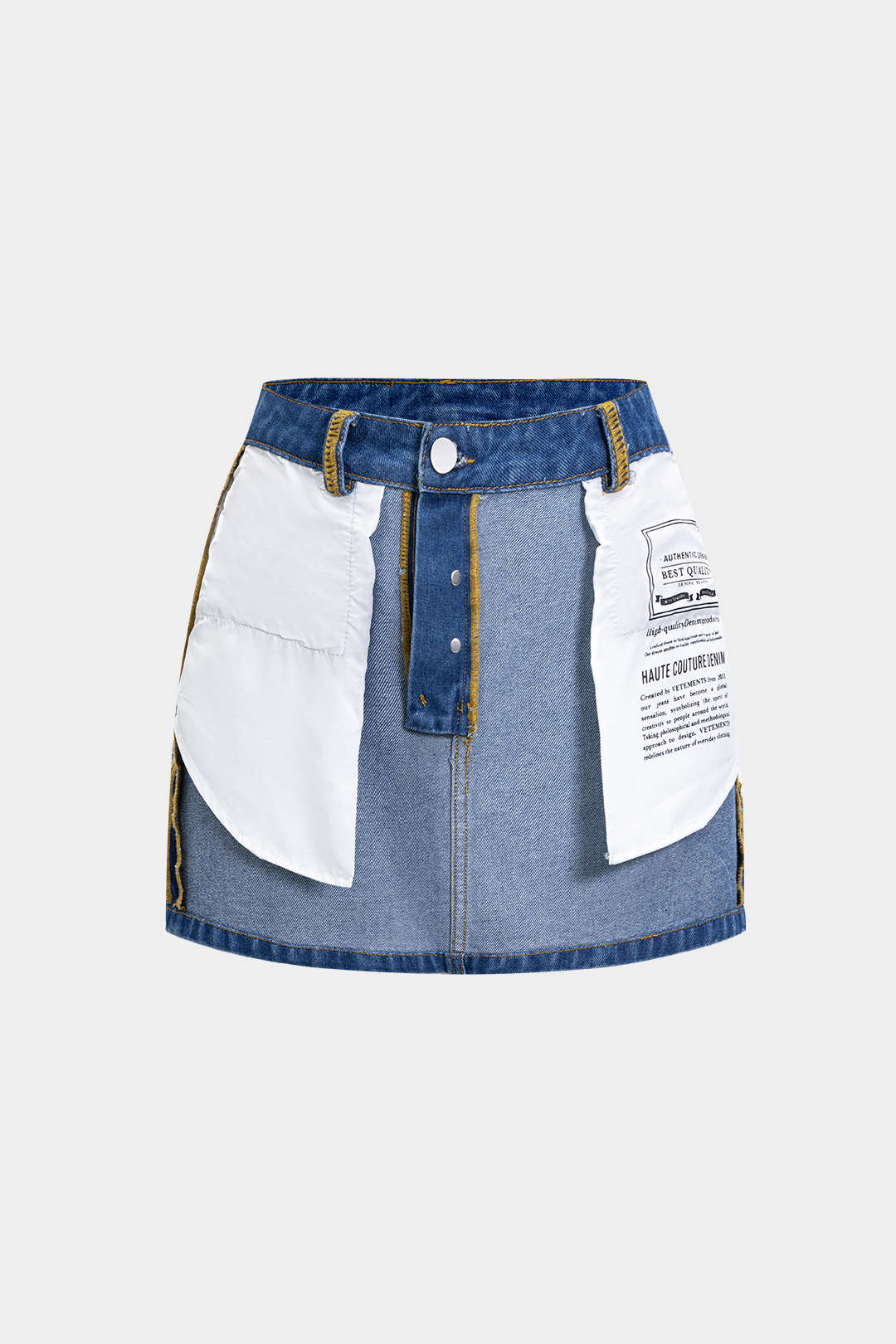 Reversible Letter Print Pocket Denim Mini Skirt