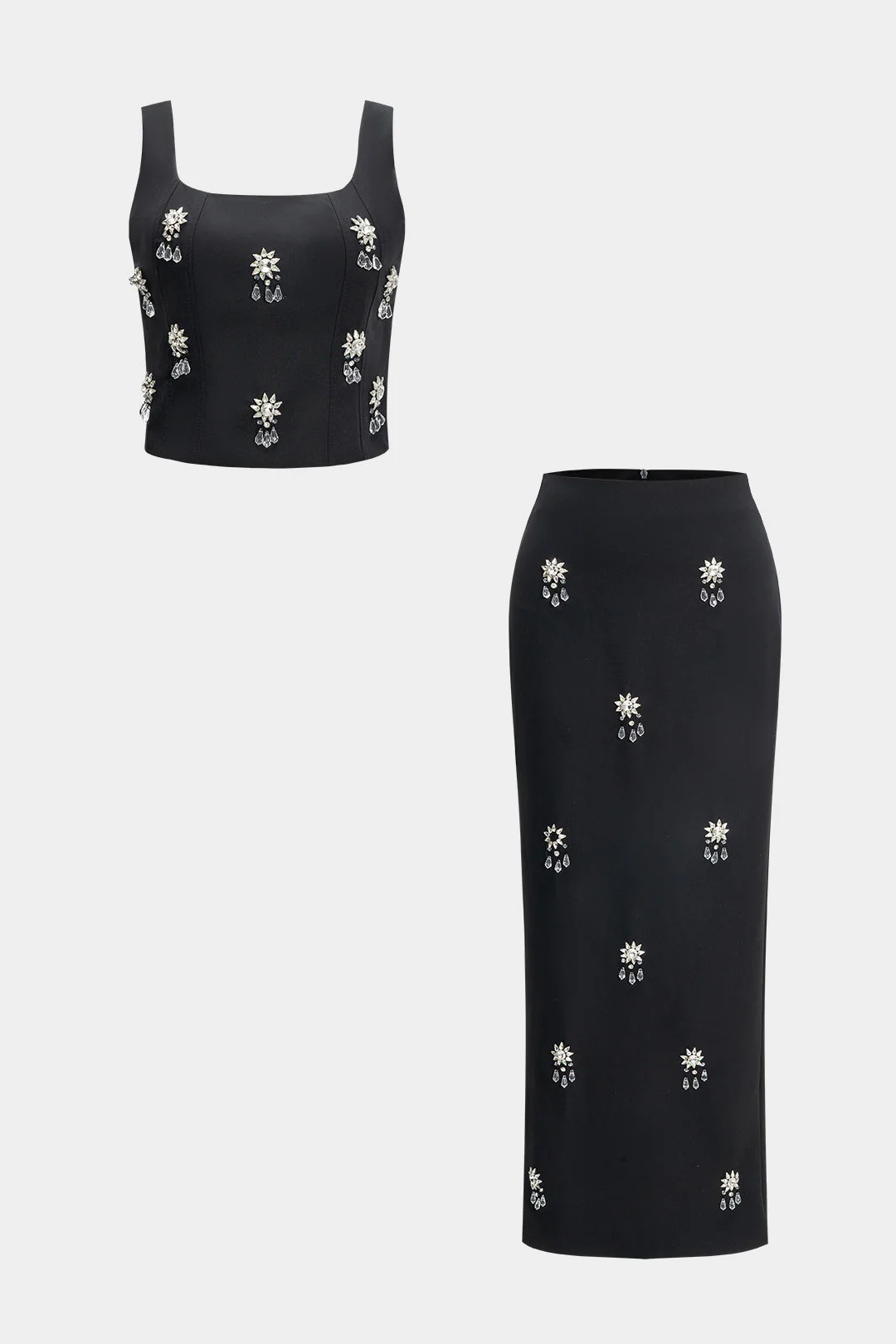 Rhinestone Backless Tank Top And Skirt Set