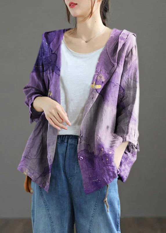 French Chocolate cotton blend hooded Summer Patchwork Shirt Tops