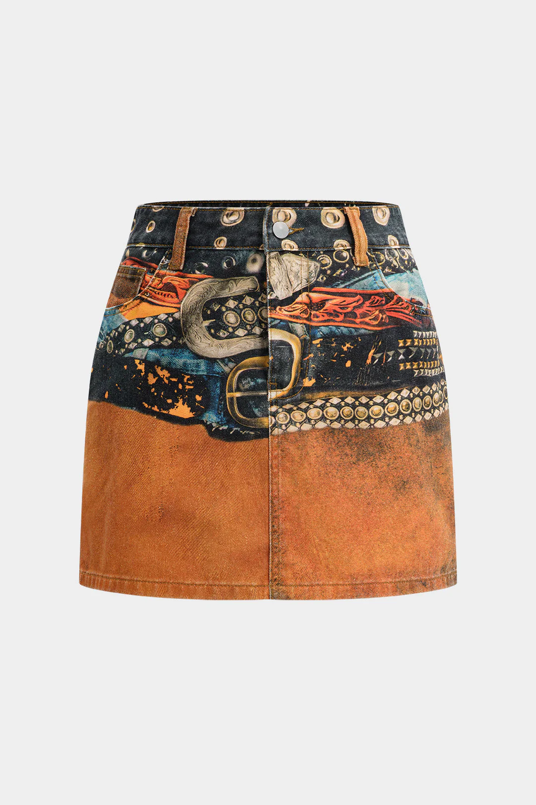 Retro Print Denim Skirt