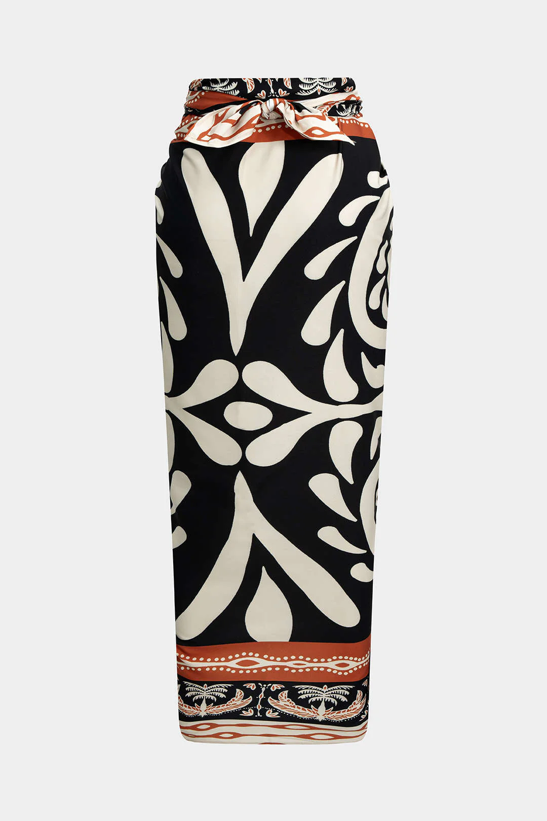 Retro Print Chiffon Twist Knot Skirt