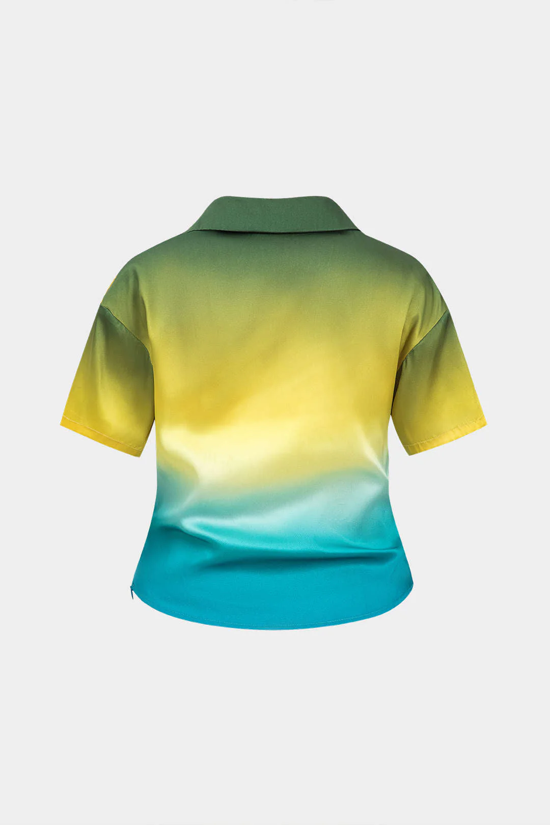 Plus Size Ombre Print Satin Button Short-Sleeve Shirt