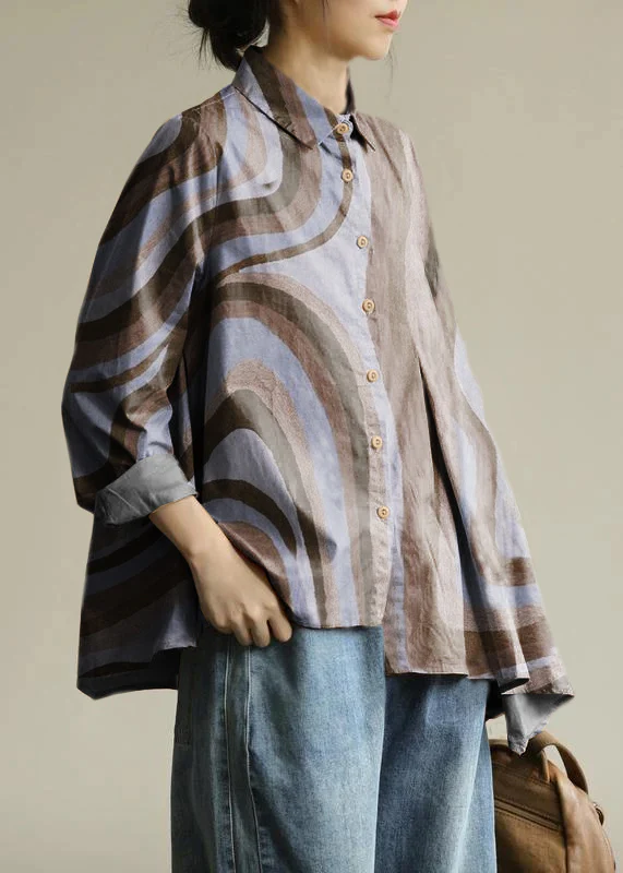 Organic khaki Tunic lapel asymmetric short shirt