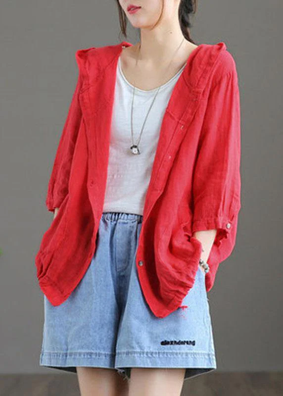 French Chocolate cotton blend hooded Summer Patchwork Shirt Tops