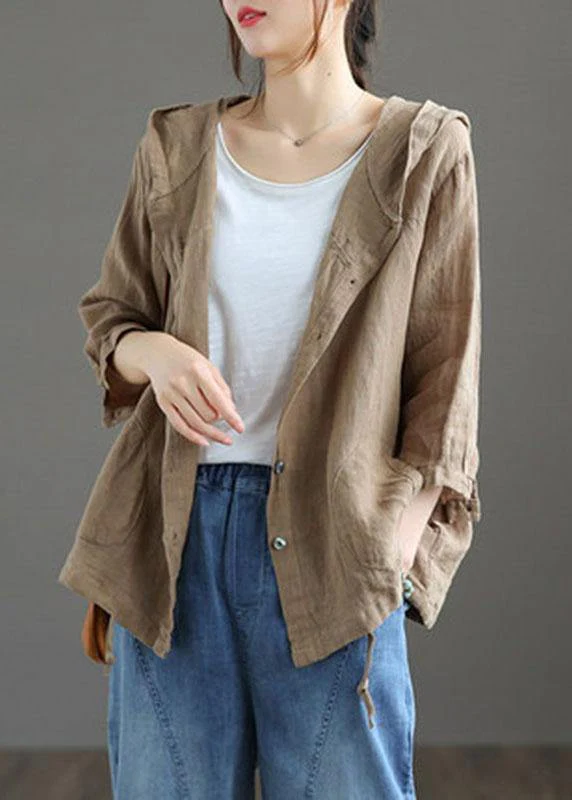 French Chocolate cotton blend hooded Summer Patchwork Shirt Tops