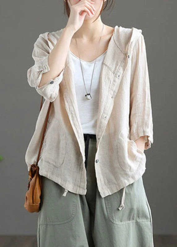 French Chocolate cotton blend hooded Summer Patchwork Shirt Tops