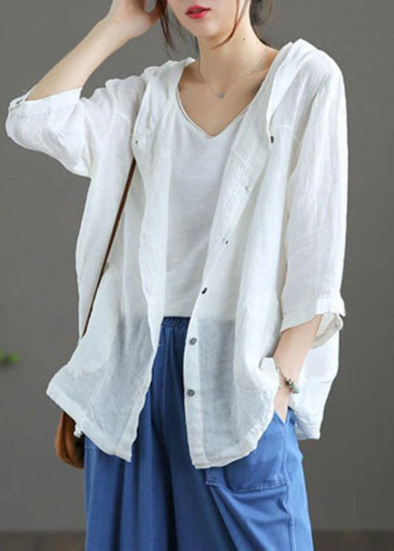 French Chocolate cotton blend hooded Summer Patchwork Shirt Tops