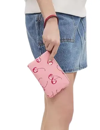 Corner Zip Wristlet With Cherry Print