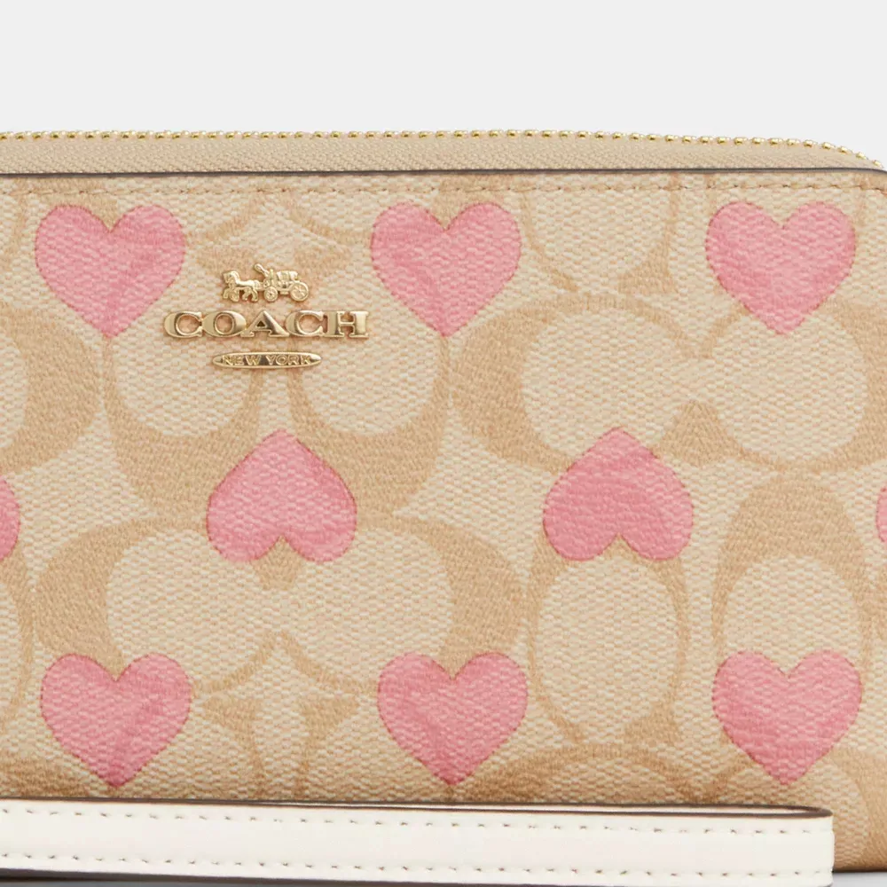 Long Zip Around Wallet In Signature Canvas With Heart Print