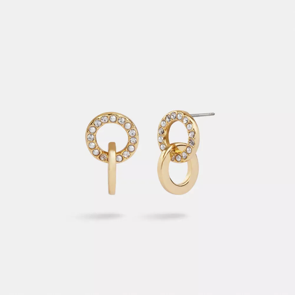 Interlocking Open Circle Pearl Huggie Earrings