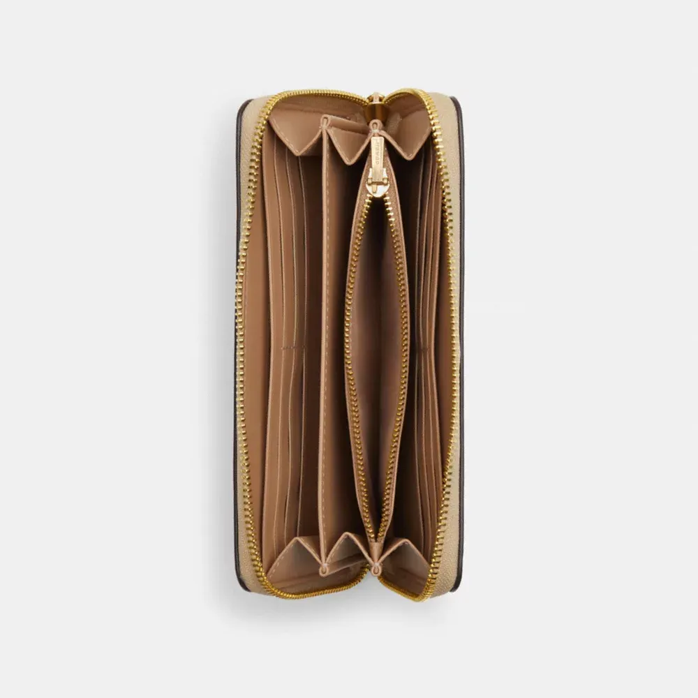 Long Zip Around Wallet In Signature Canvas With Heart Print