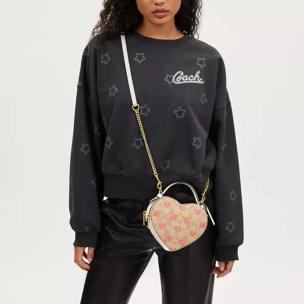 Heart Crossbody In Signature Canvas With Heart Print