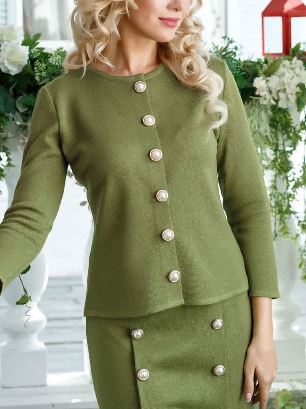 Woolen pearl elegant small fragrance ladies suit