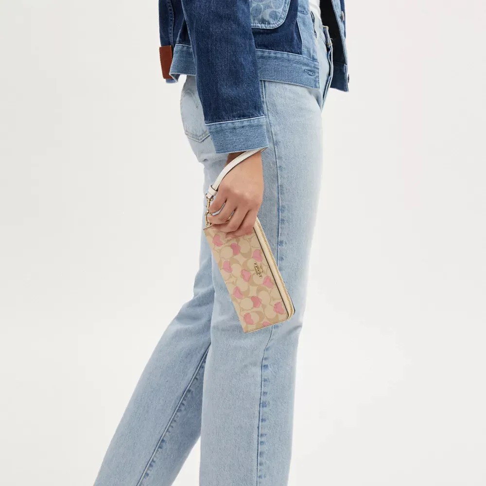 Long Zip Around Wallet In Signature Canvas With Heart Print