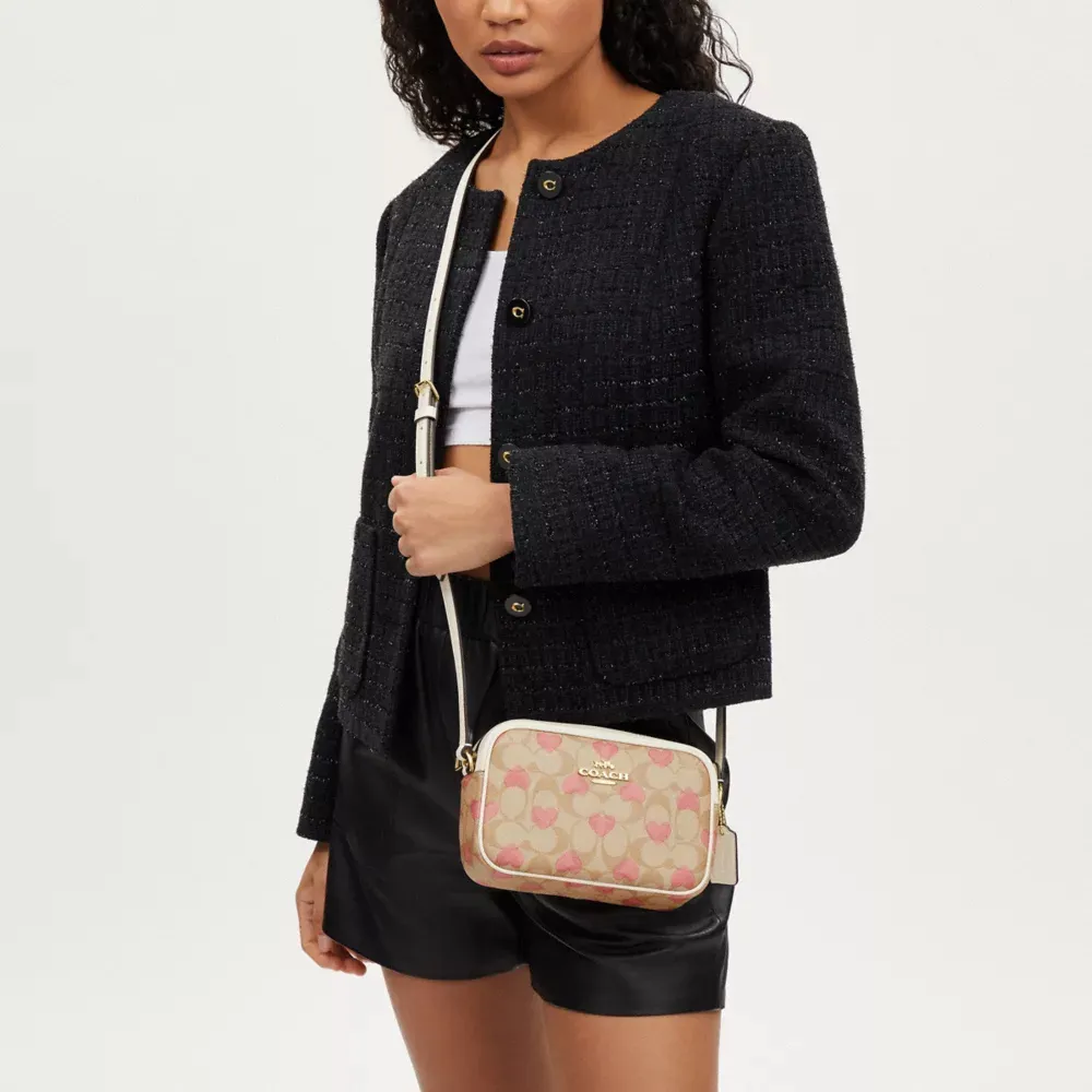 Mini Jamie Camera Bag In Signature Canvas With Heart Print