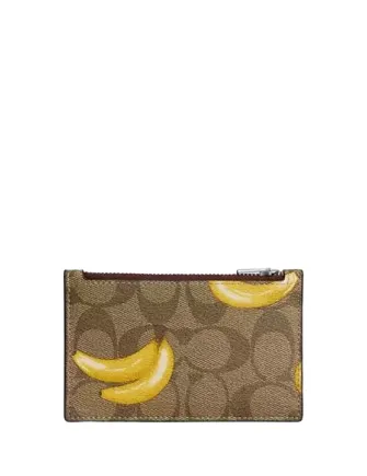 Zip Card Case In Signature Canvas With Banana Print