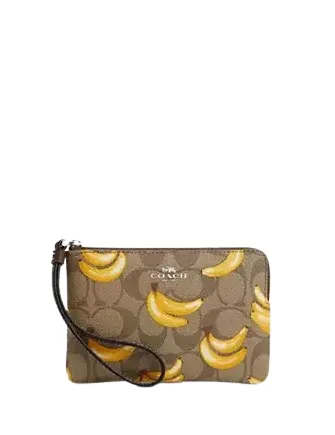 Corner Zip Wristlet In Signature Canvas With Banana Print