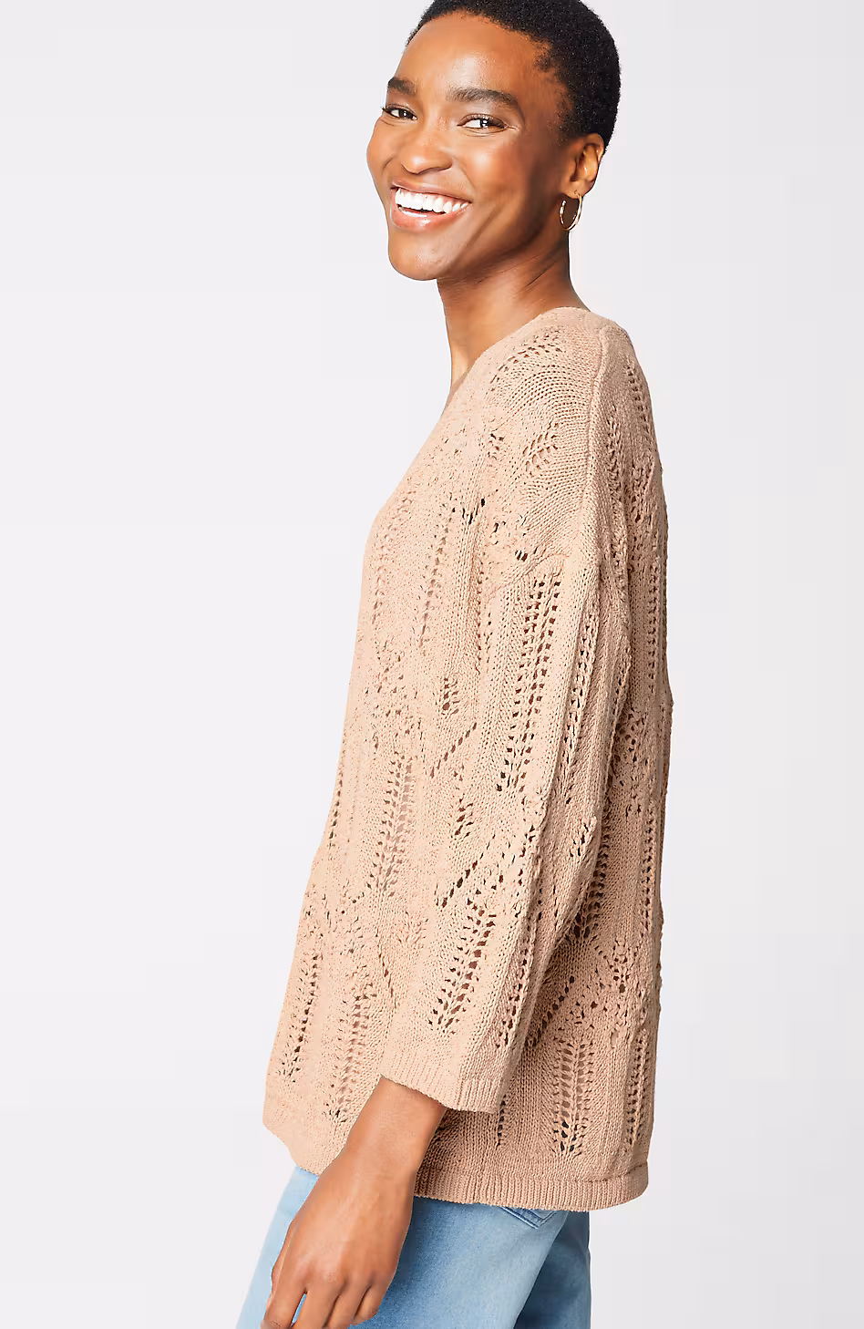 Pure Jill Open-Textured V-Neck Sweater