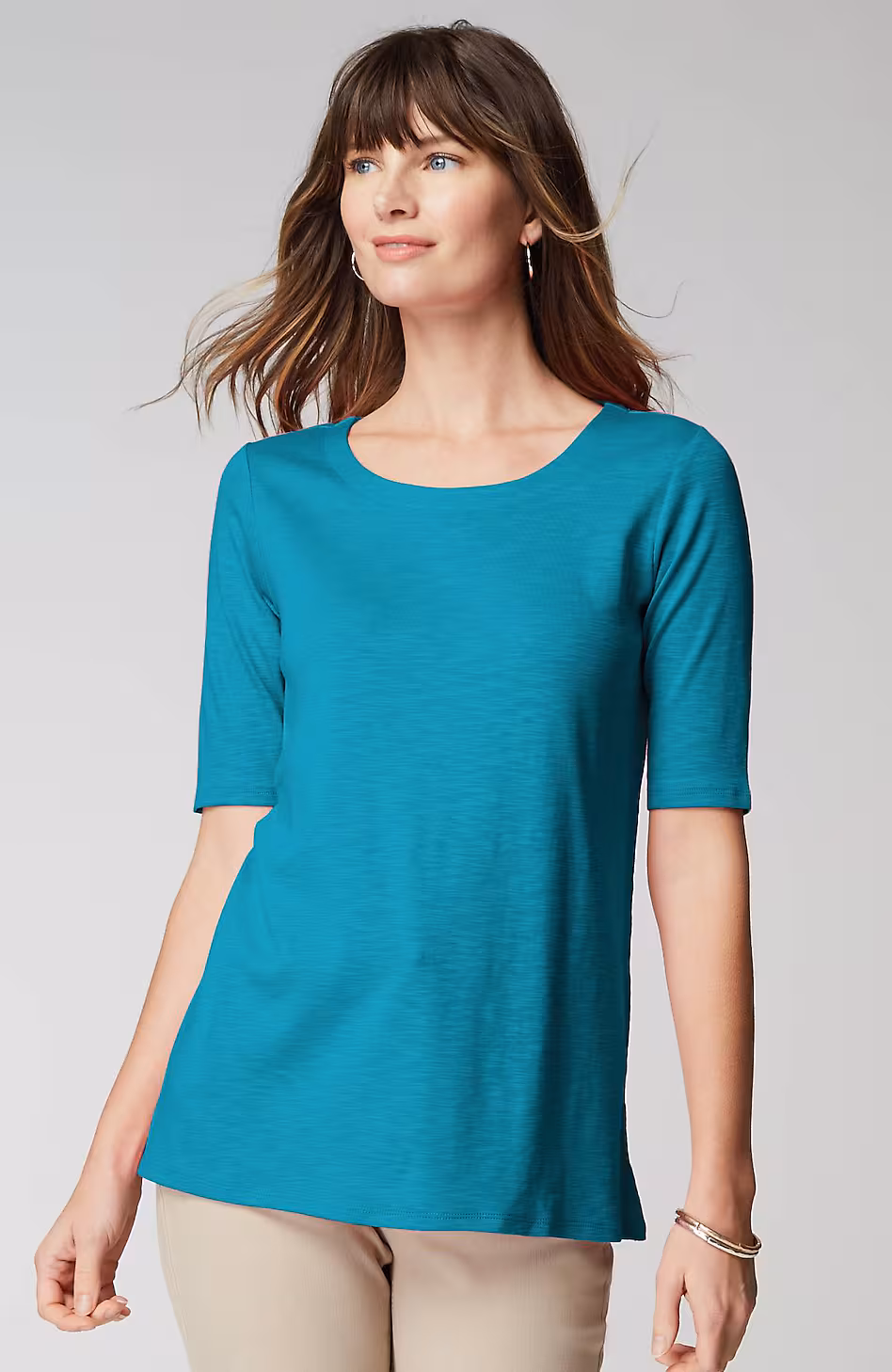 Pima-Slub Scoop-Neck Side-Slit Tee
