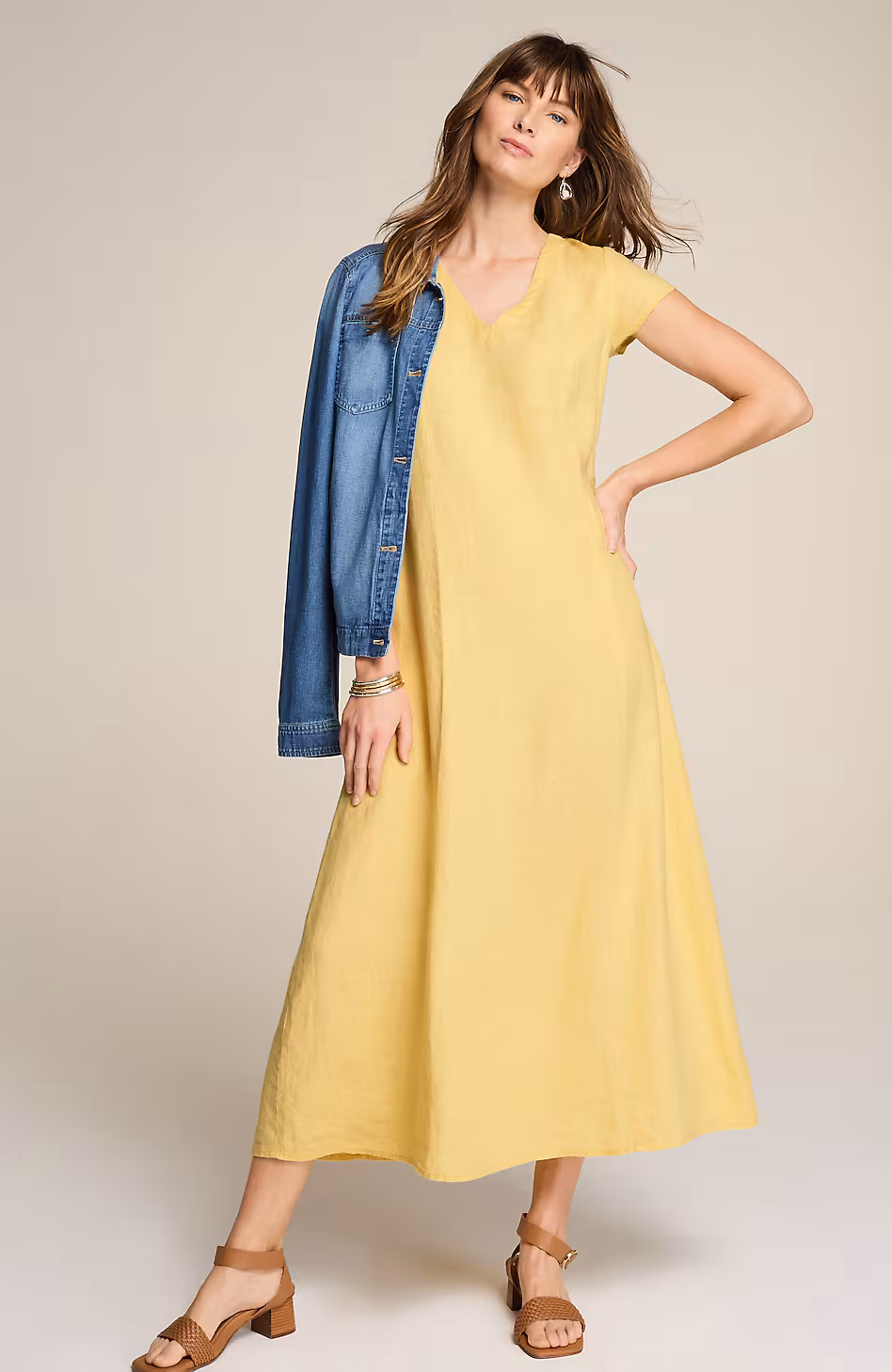 Linen V-Neck Maxi Dress