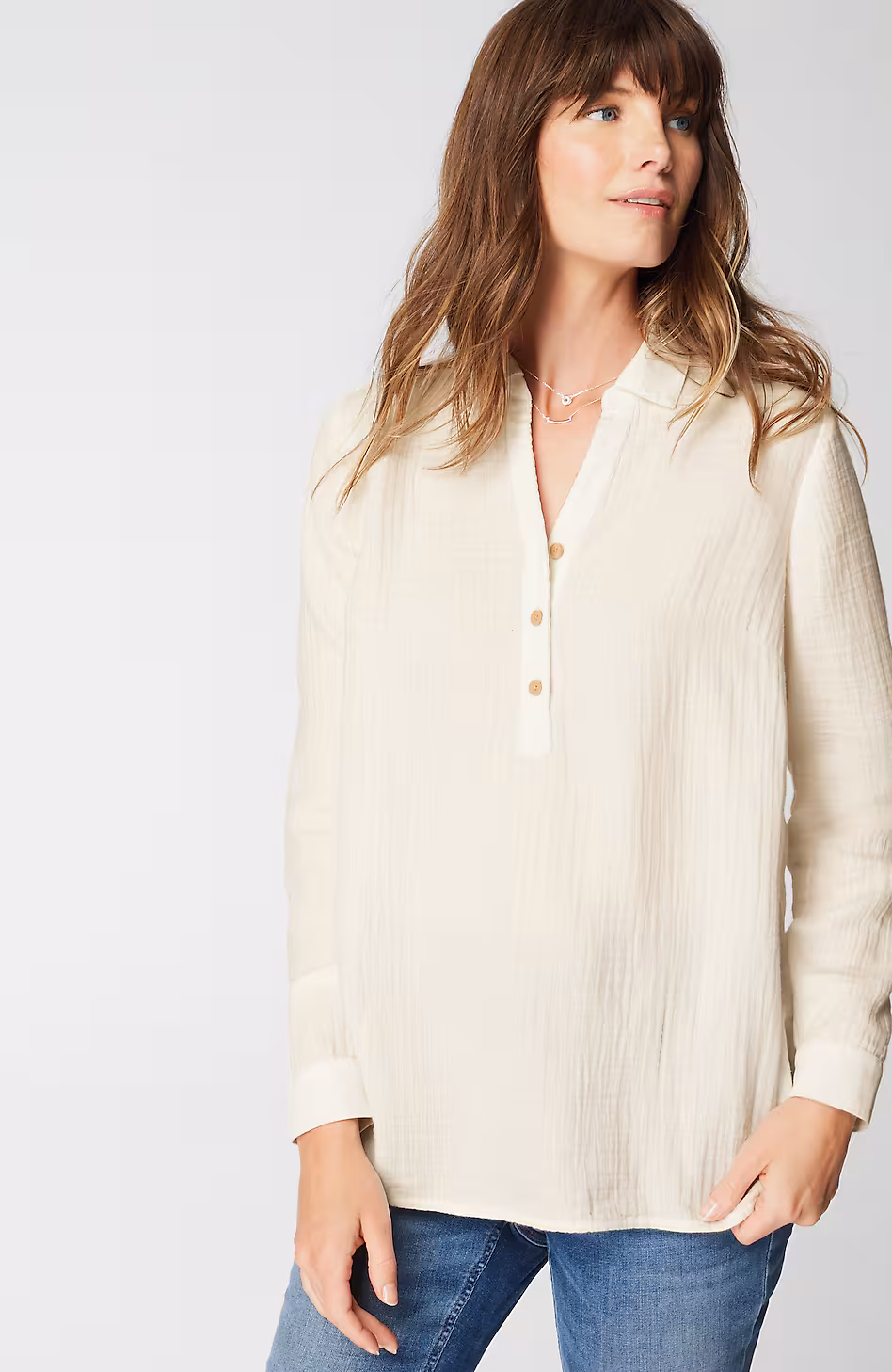 Cotton-Gauze Mixed-Media Shirt