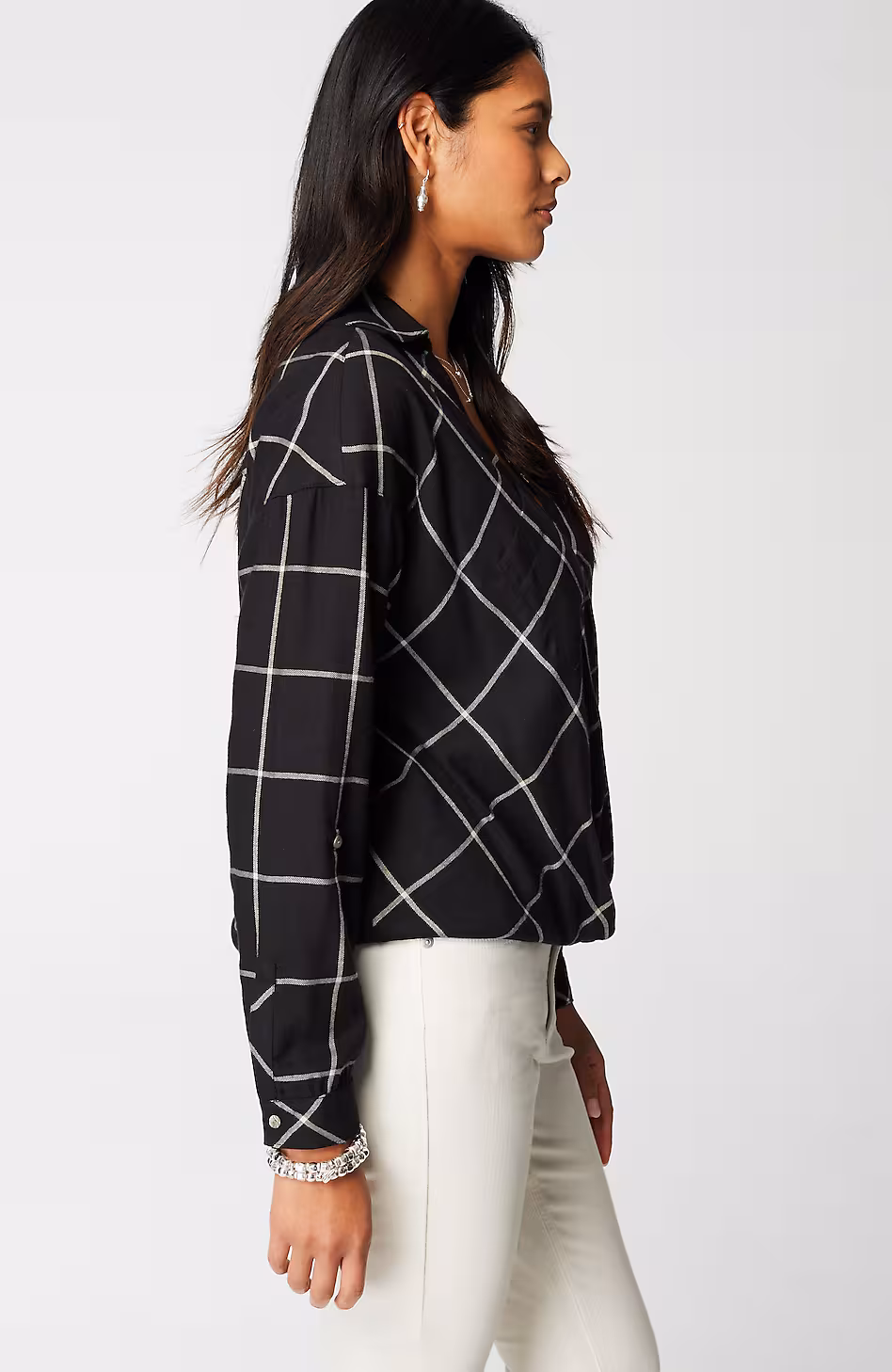 Soft-Brushed Plaid Twist-Front Shirt