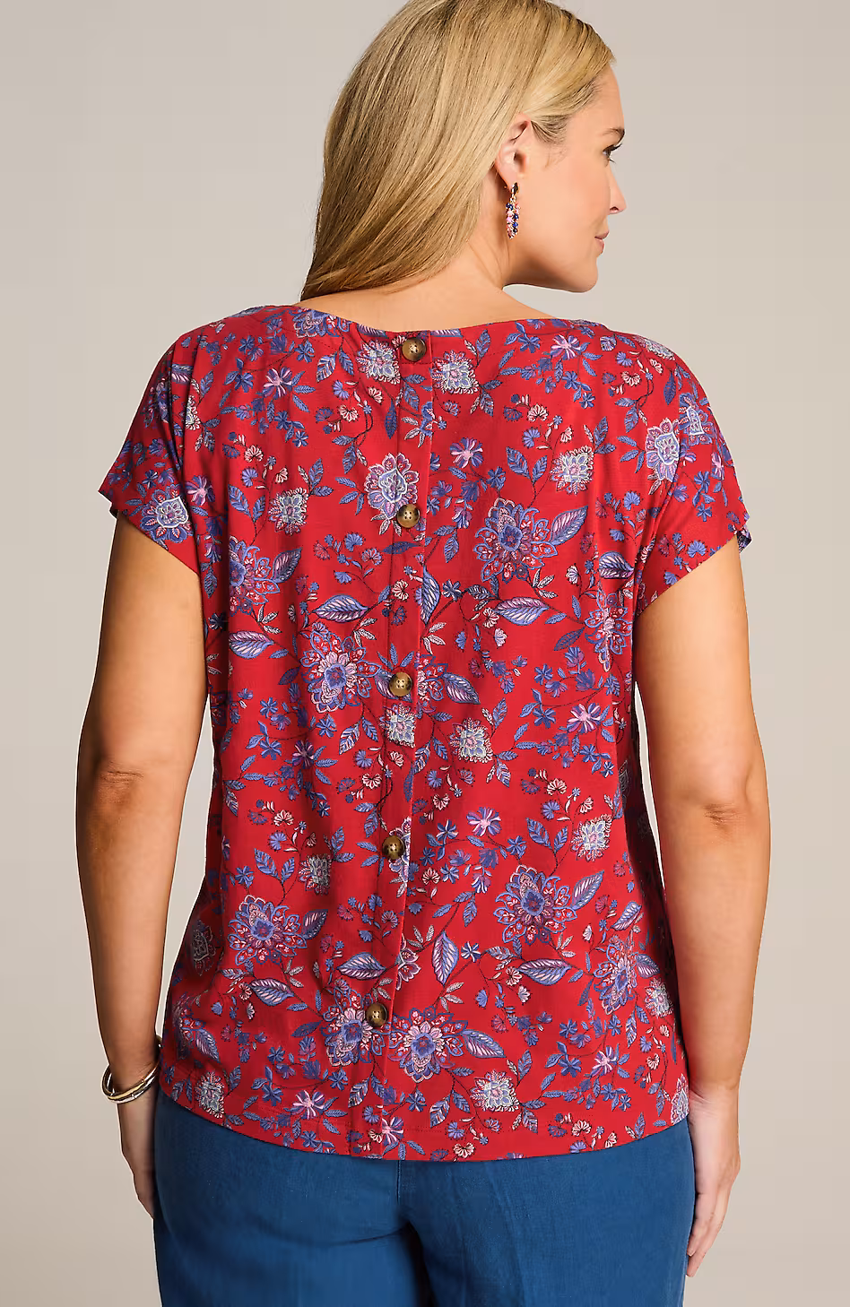 Boat-Neck Buttoned-Back Tee