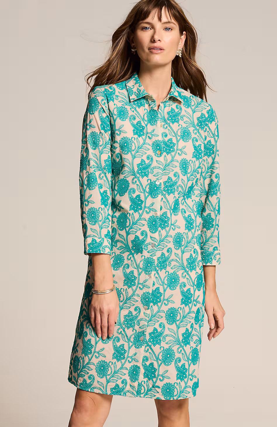Embroidered A-Line Shirtdress