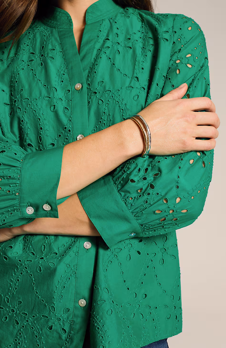 Eyelet Button-Front Top