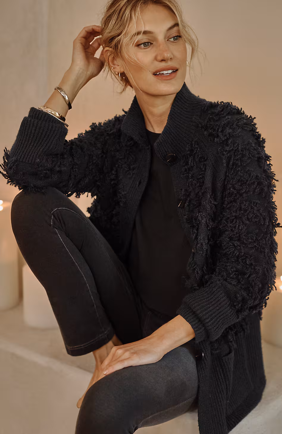 Pure Jill Textured Fringe Cardi