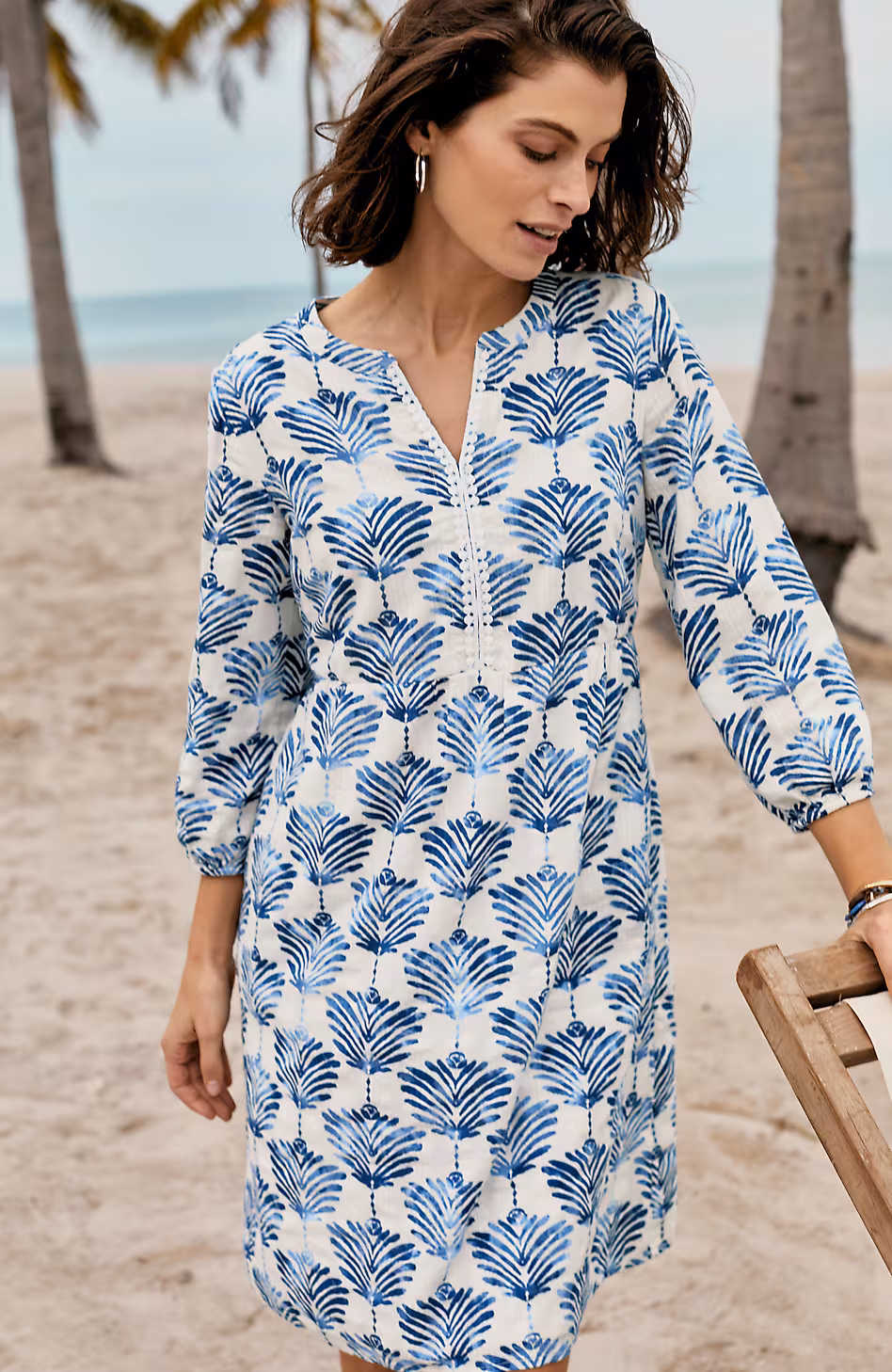 Printed Split-Neck Dress