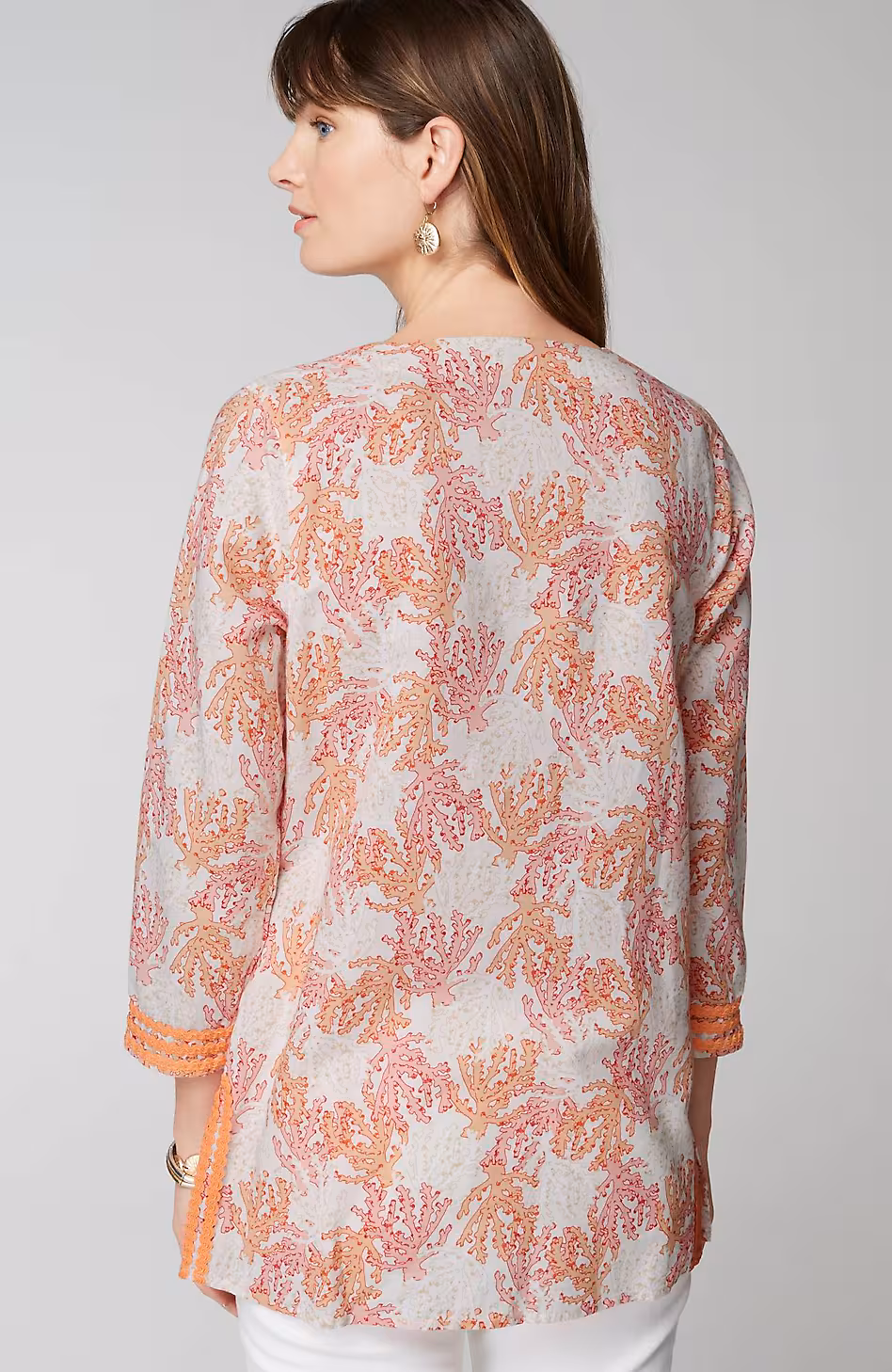 Linen-Blend Coral-Reef Tunic