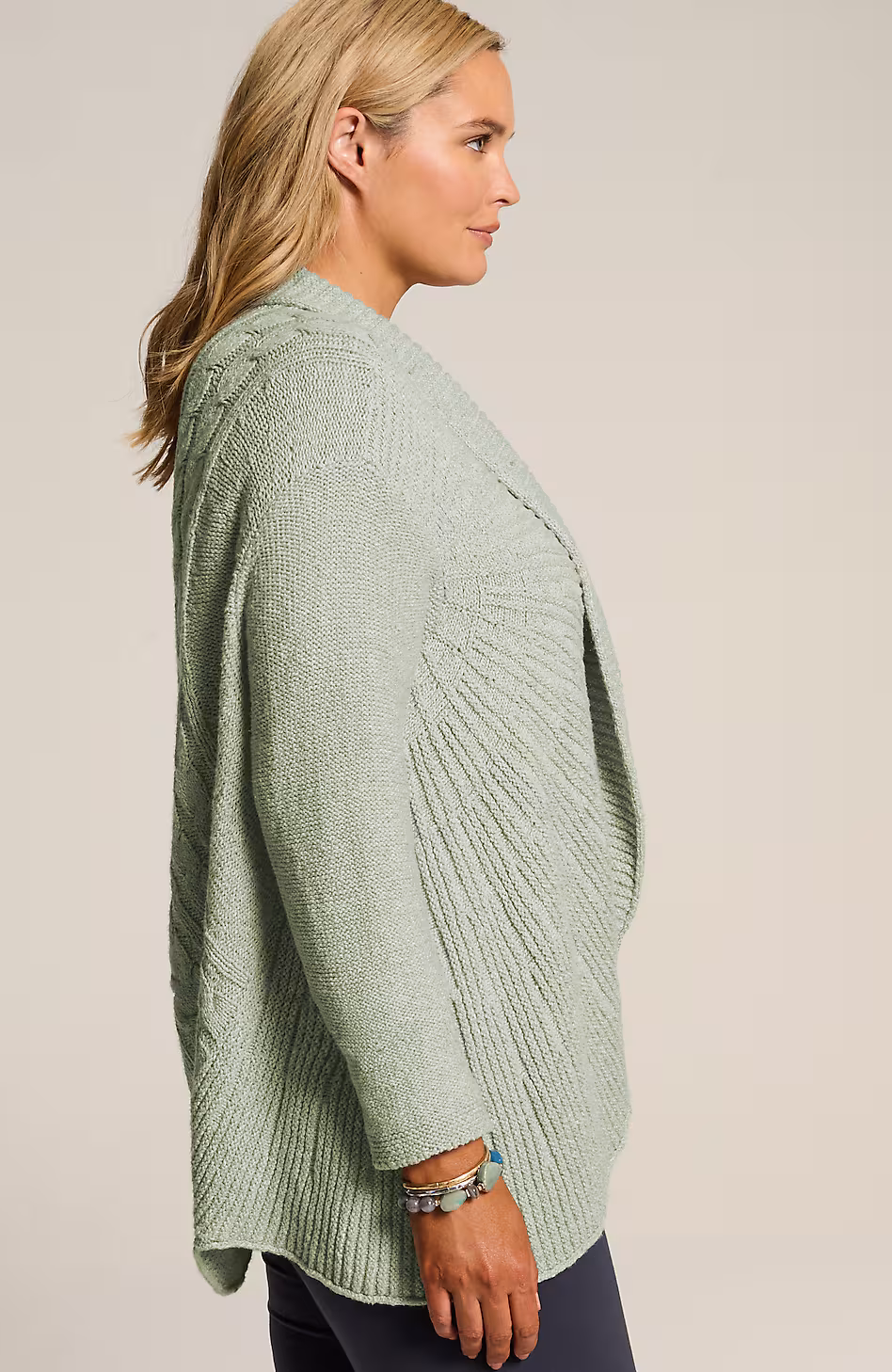 Pure Jill Curved-Hem Cabled Cardi