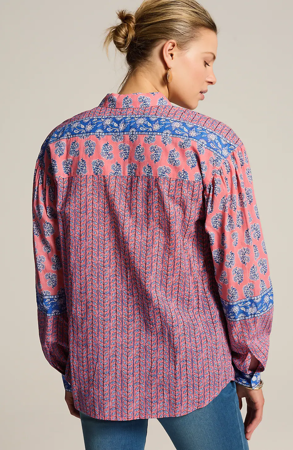 Pure Jill Mixed-Print Button-Front Top