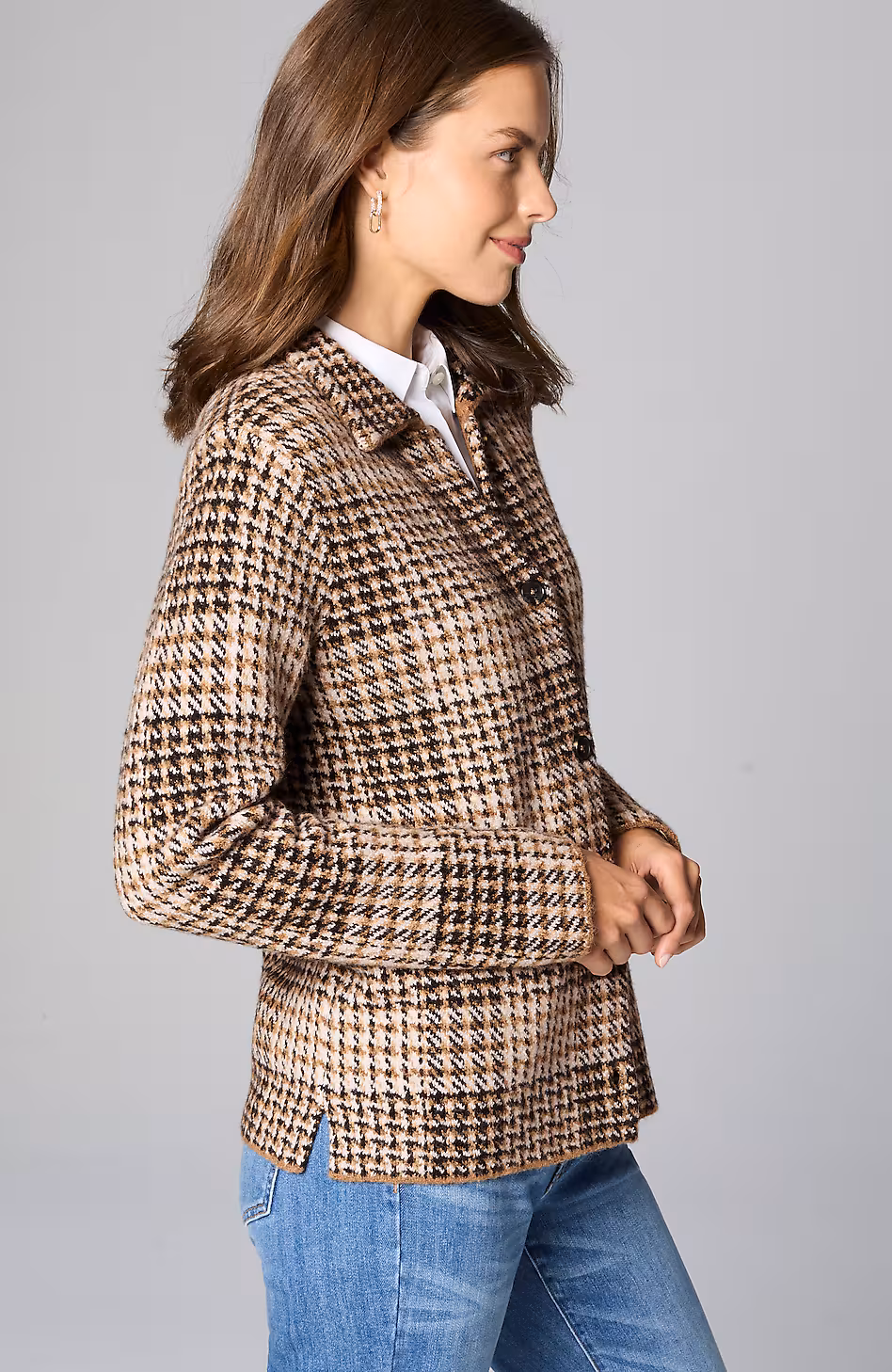 Plaid Button-Front Sweater