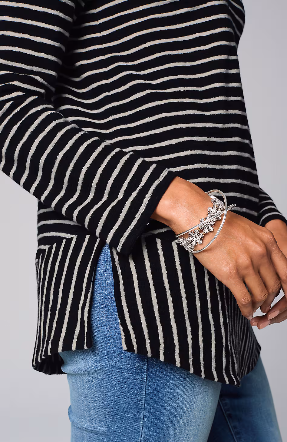 Mixed-Stripes Hooded Tunic