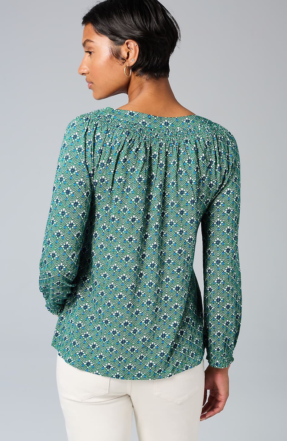 Smocked Geometric Printed Top