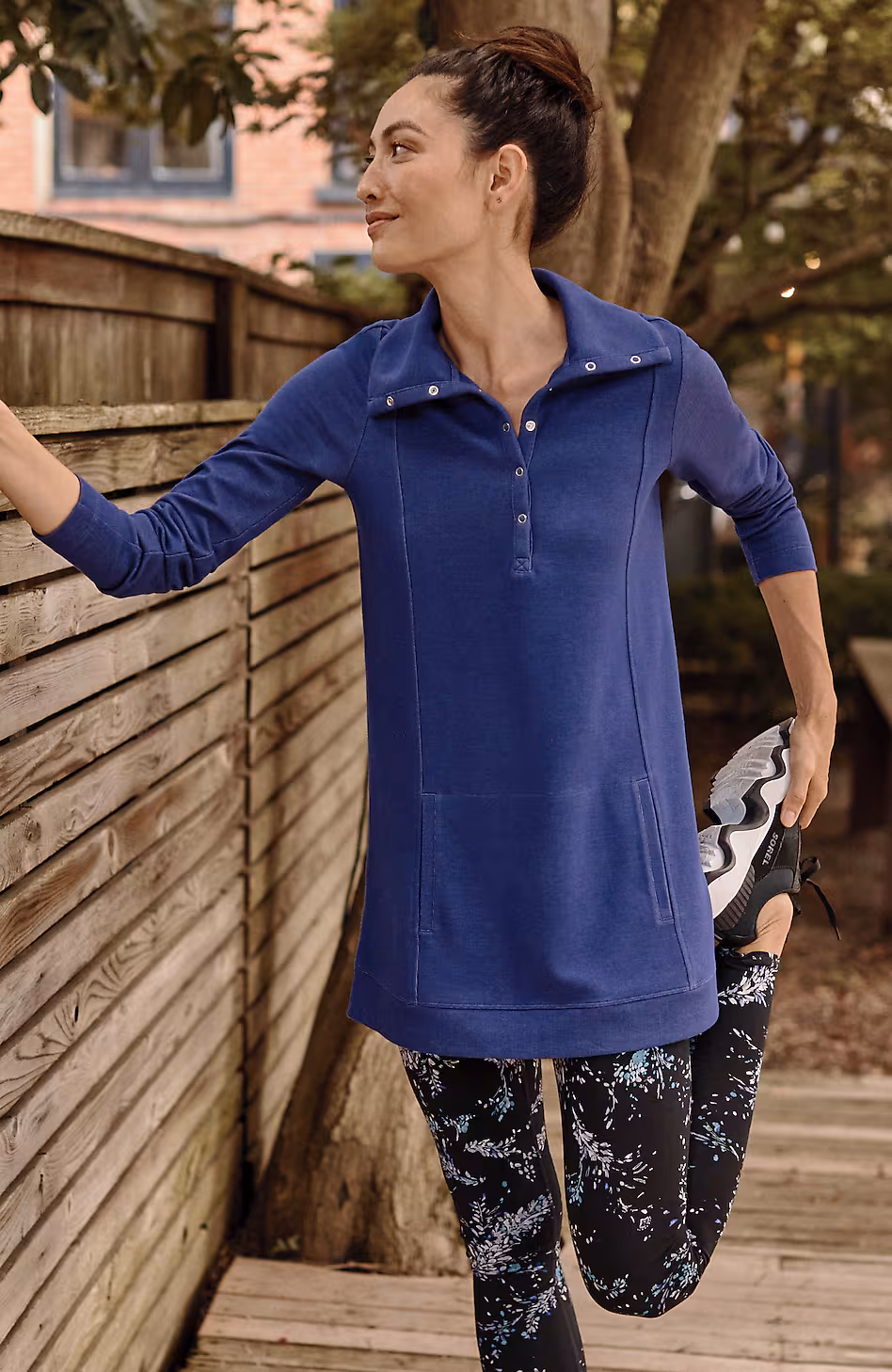 Fit Double-Knit Snap-Collared Tunic