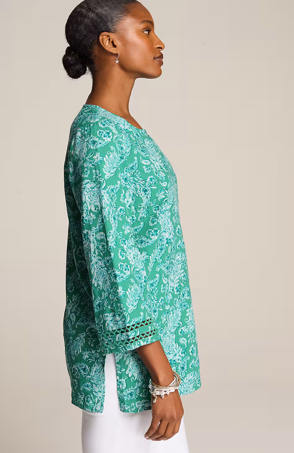 Linen-Blend Trimmed Tunic