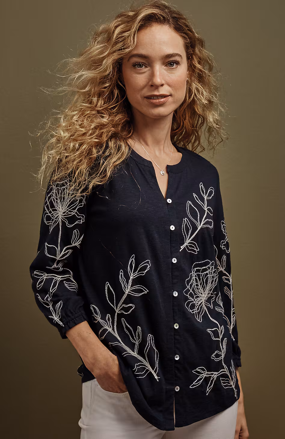 Stencil-Embroidered Top