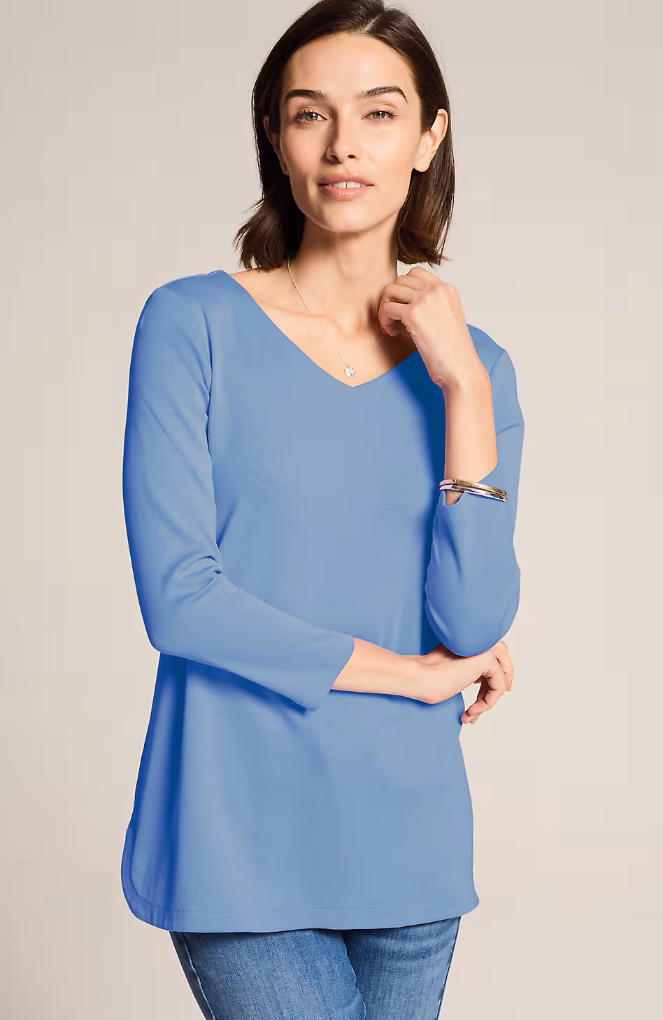 Pima 3/4-Sleeve V-Neck Tee