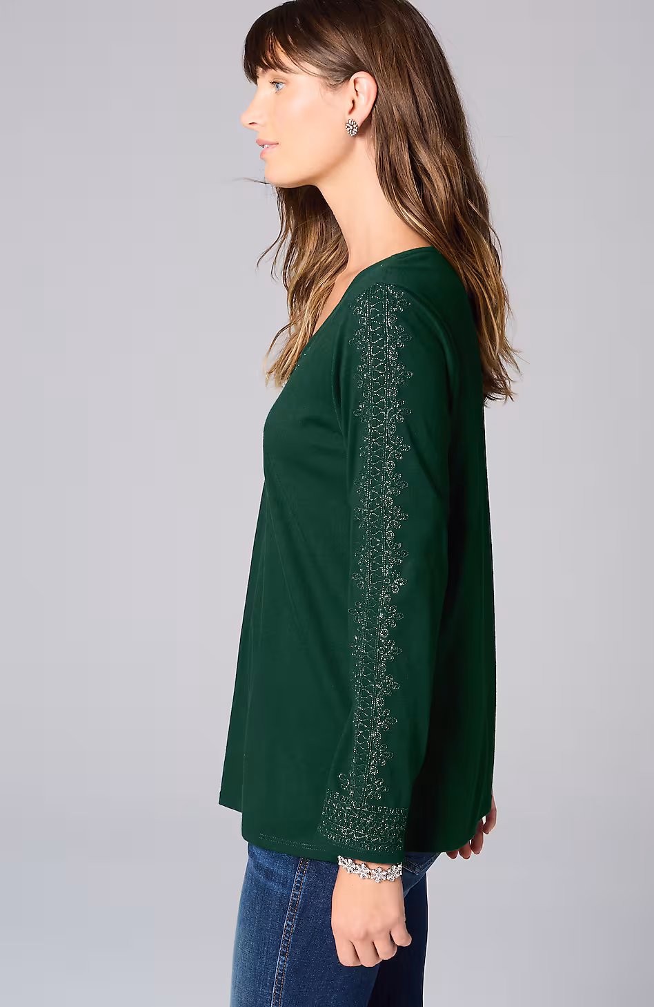 Metallic-Embroidered V-Neck Top