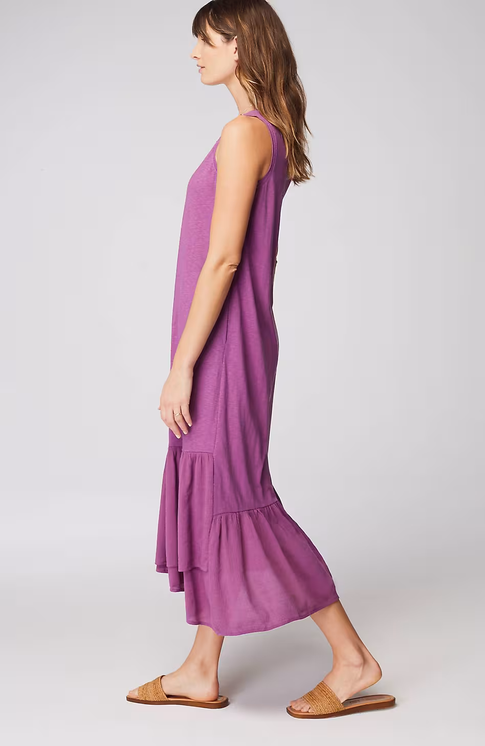 Mixed-Media Flounced-Hem Knit Dress