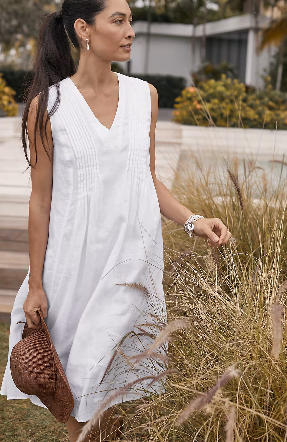 Pure Jill Linen Pintucked Dress