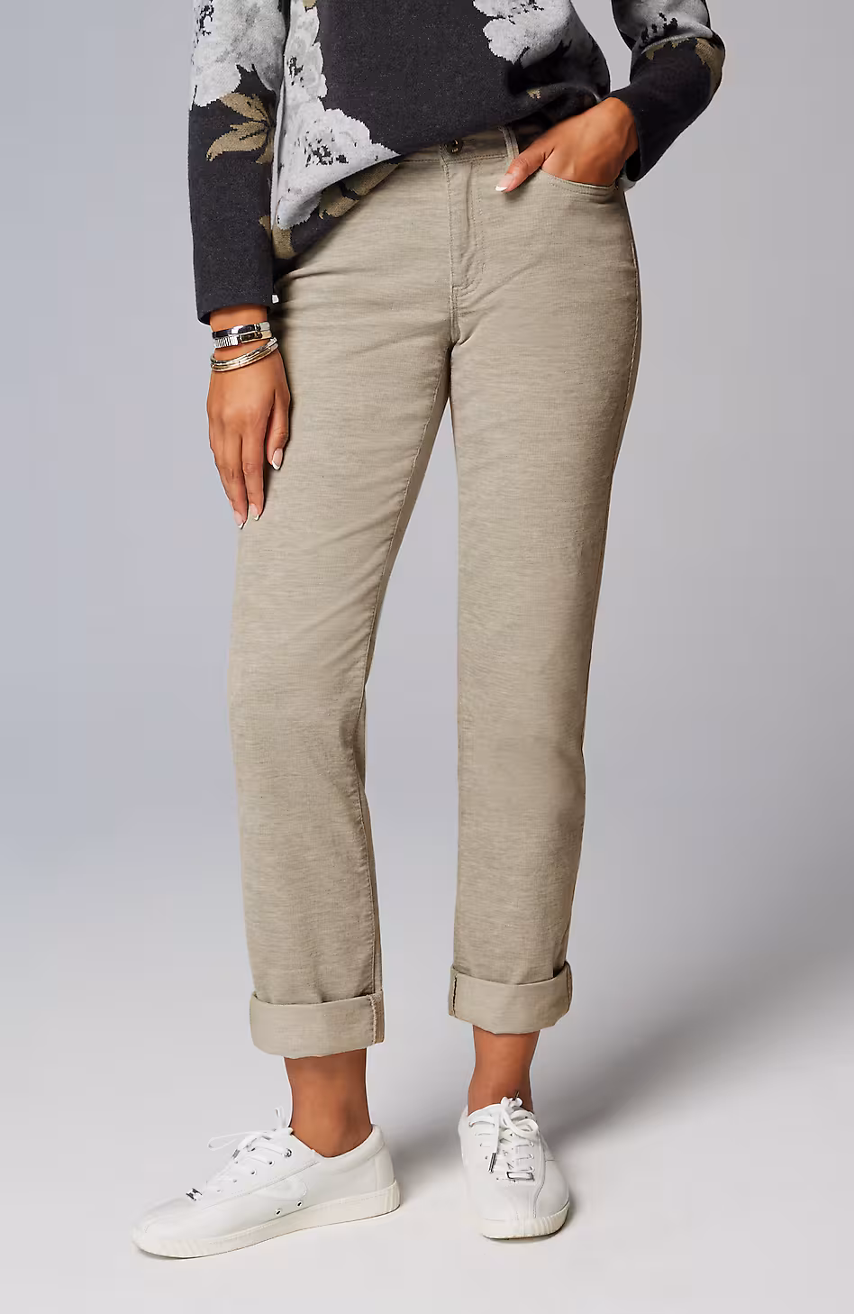 Heathered-Cord Relaxed Boyfriend Jeans