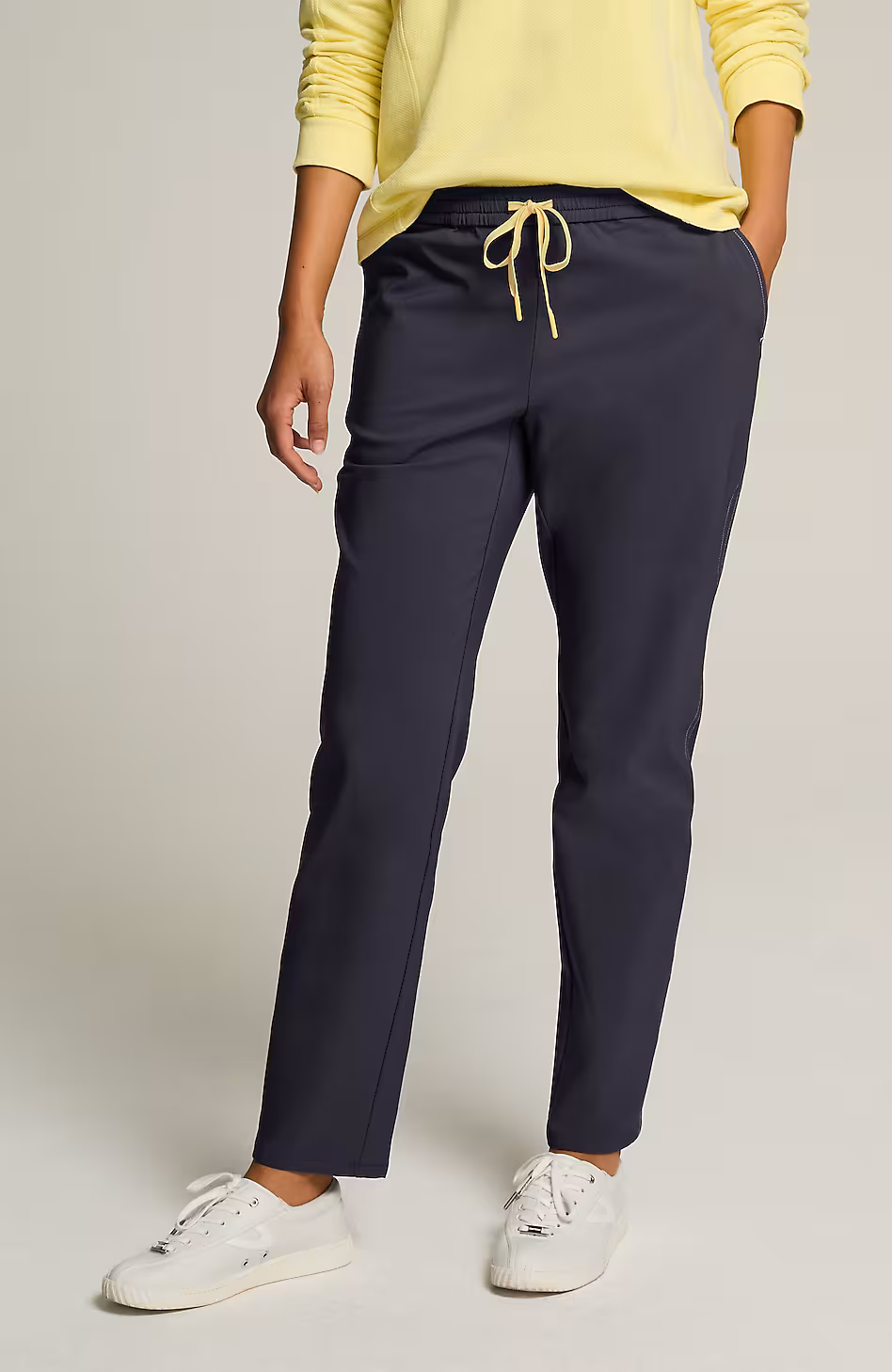 Fit Contrast-Stitched Slim-Leg Pants