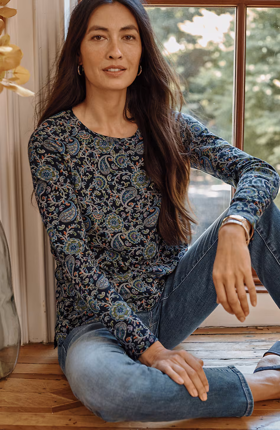 Long-Sleeve Pima Crew-Neck Tee