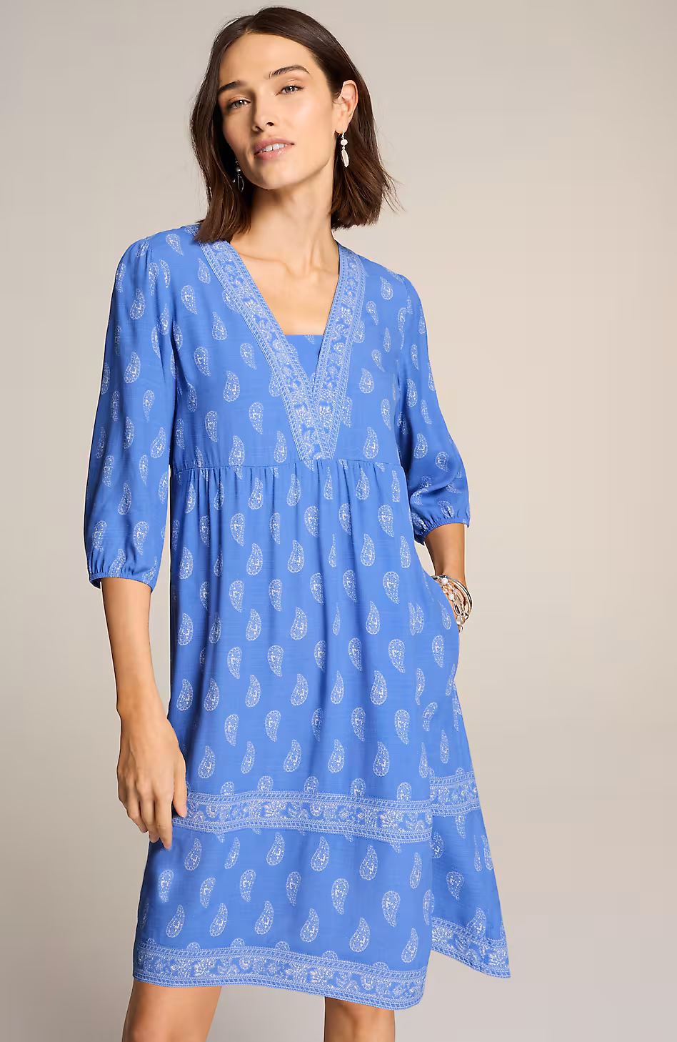 Border-Printed Flounced-Hem Dress